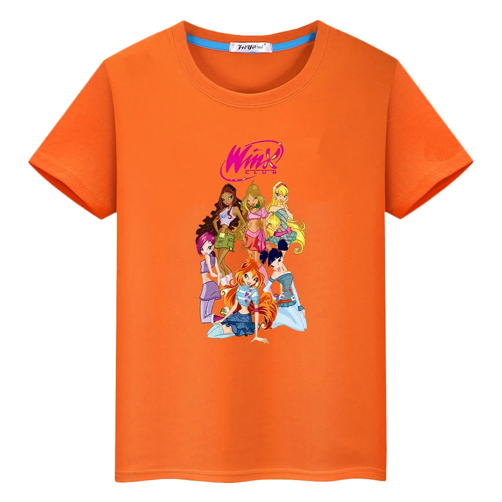 Winx Club print t shirt for kids boy 10year Cartoon 100%Cotton Short anime Tees Tops pride tshirt y2k one piece girls clothes