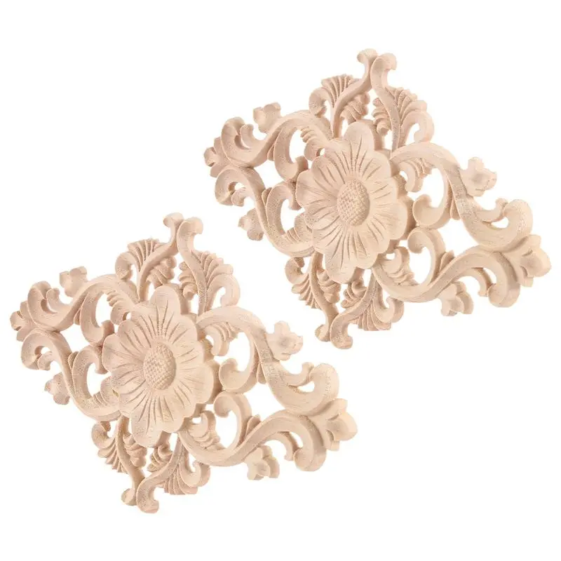 

A93Z 21X15cm Wood Carved Unpainted Onlay Applique Furniture Home Decor, 2Pcs