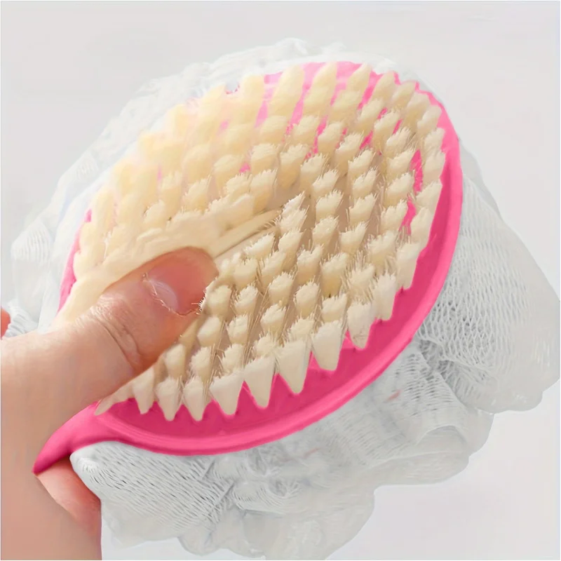 1 soft loofah brush and bristle bath body brush with curved long handle - odorless, manual exfoliating scrub suitable for full