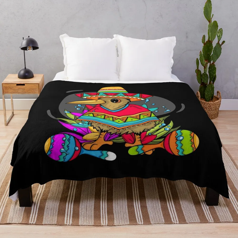 Mecican Kiwi Bird Sombrero Macara Cinco De Mayo Throw Blanket Polar Flannels Warm Blankets