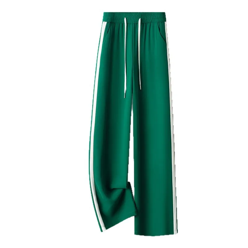 سراويل صيفية نسائية بخصر مطاطي ومتعددة الاستخدامات وشريط جانبي كاجوال مستقيم طويل