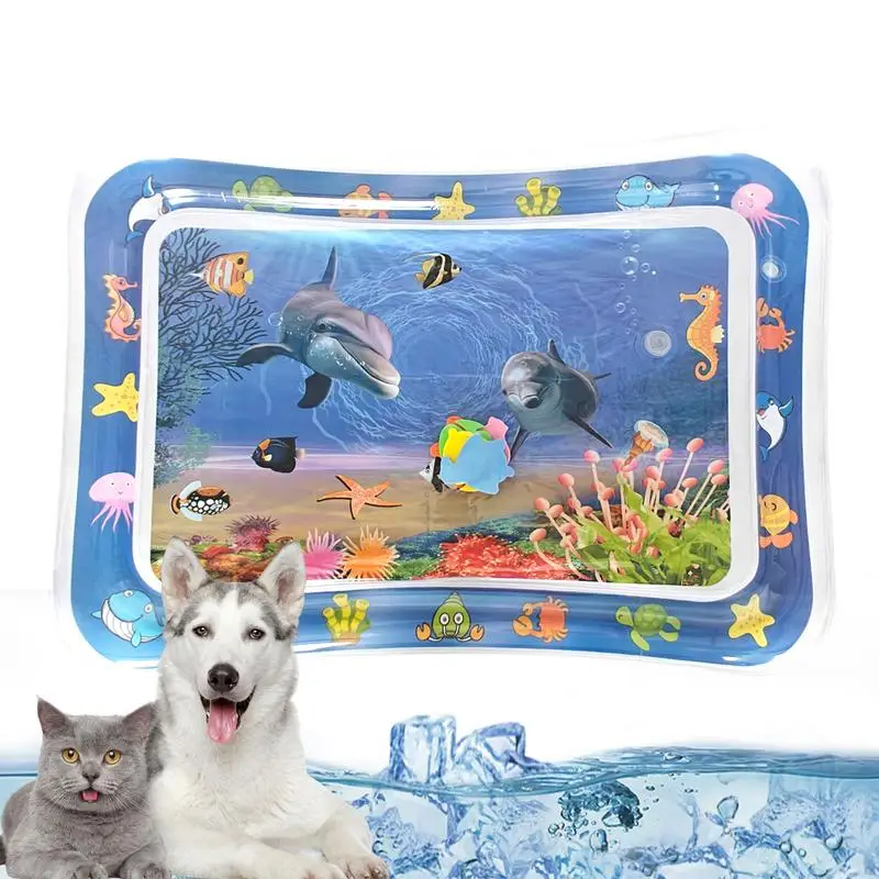 Sensory Water Mat Thickened Inflatable Water Mat For Cat And Dog Pet Playmat With Fish Sea Ocean Theme Sensory Toy Water Playmat