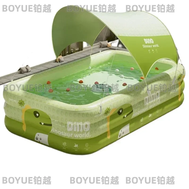 Giant Inflatable Dinosaur Swimming Pool with Sunshade Thickened PVC Outdoor Water Play Center for Kids Family Garden Summer