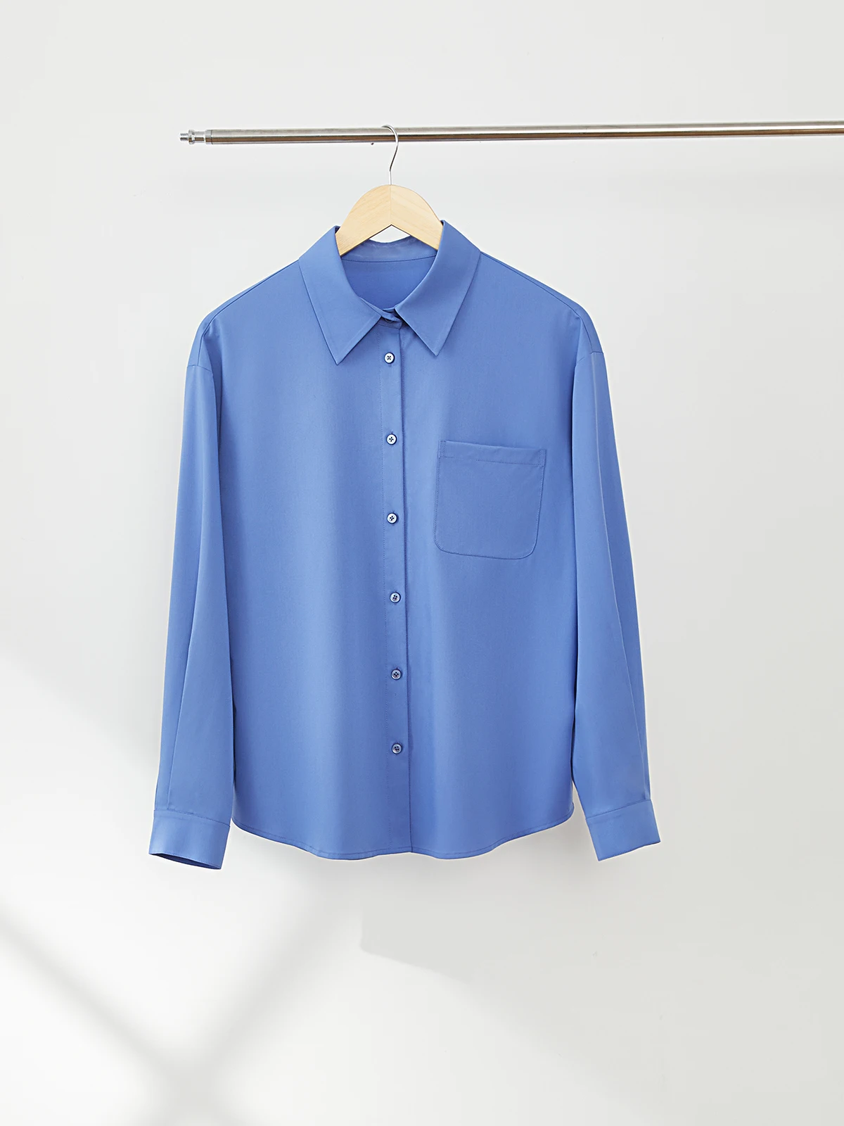 

Blue Basic Sle irt Women's Busin Casual Long Sve Bamboo Fiber Polyester Elastic Fiber Blend Iron-Free Straight Cut