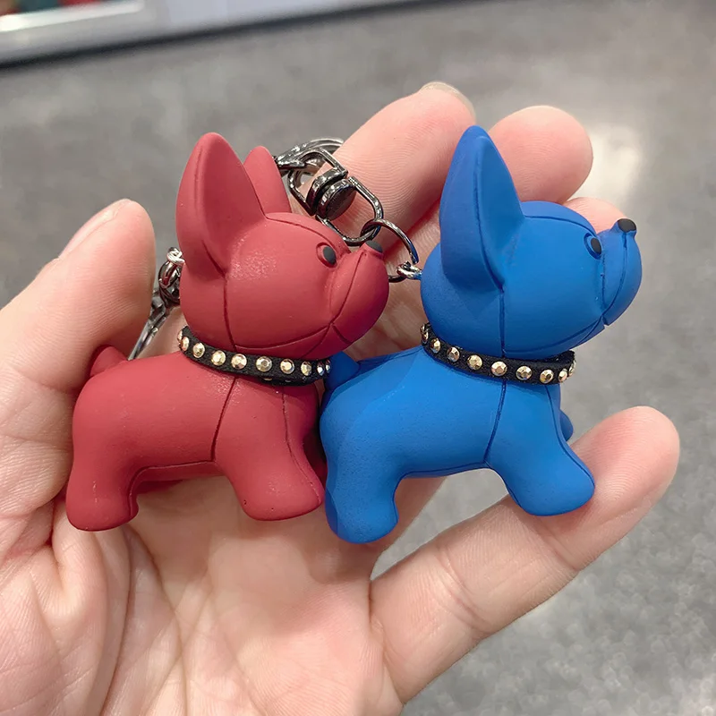 Fashion Punk French Bulldog Keychain PU Leather Dog Keychains for Women Bag Pendant Jewelry Trinket Men\'s Car Key Ring Key Chain