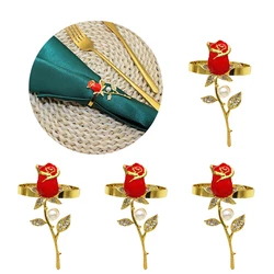 4Pcs Rose Flower Napkin Rings Metal Floral Napkin Ring Holder for Birthday Wedding Dinner Holiday Banquet Table Decoration HB70