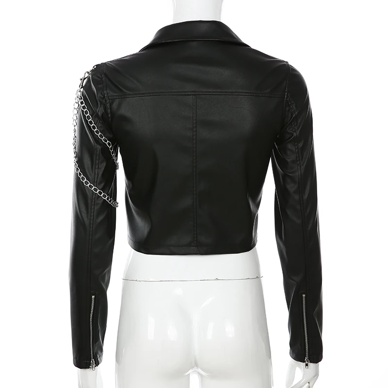 Frühling und Herbst Stil Kette Lederjacke Damen kurze schlanke Pu Jacke Motorrad trend ige Leder Mode Arm kette