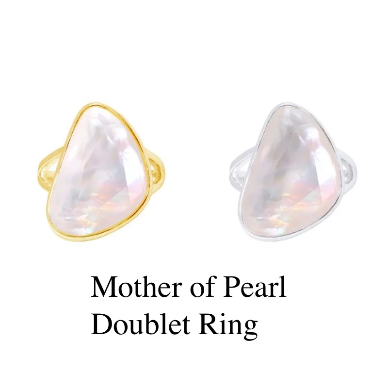 Doublet Quartz Ring with Fancy Cut Mother of Pearl Irregular Stone Ring for Women Fashion Jewelry