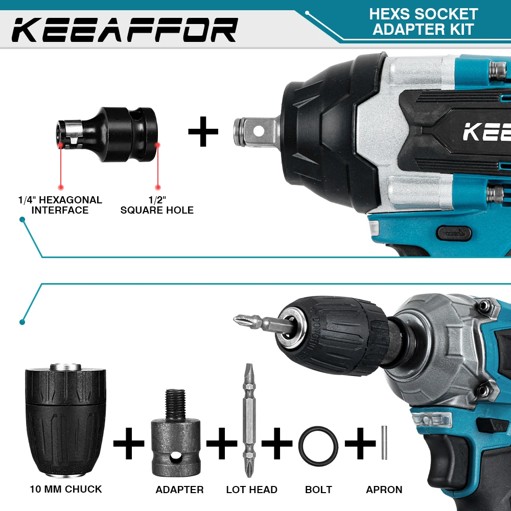 Imagem -04 - Electric Impact Wrench Grupo Hexs Socket Head Kit Drill Chuck Drive Adapter Chave de Fenda para Makita 12 Pcs