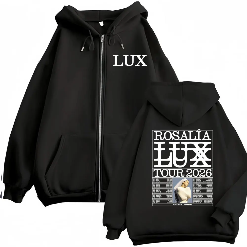

Rosalia New Album LUX Tour 2026 Концертный пуловер для мужчин и женщин Мода в стиле хип-хоп Классические толстовки на молнии с длинными рукавами Толстовки на молнии