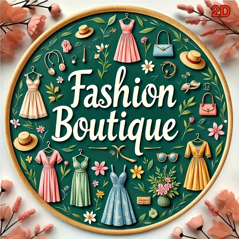 Vintage Fashion Metal Wall Sign, 20x20cm Floral Mannequin Iron Art for Clothing Store, Studio, Cafe Decor