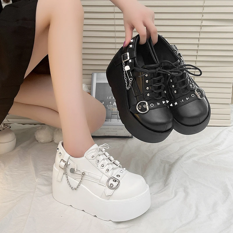 Punk Womens Ankle Boots Fashion Casual New Rock Female Chunky Shoes Metal Decoration Motorcycle Boots Women Platform Shoes