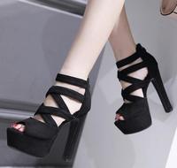 Fashion Women's Sandals Party Pumps Flock 14CM Square Heel Summer ZIP Peep Toe High Heel Shoes Women’s Women Shoes