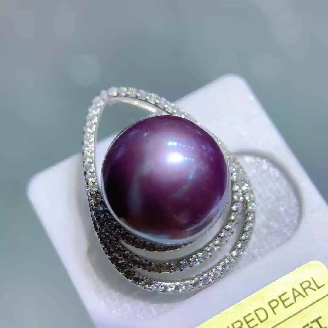 

Certificate 925 Silver 14MM Natural Round Flawless Purple Freshwater Pearl Pendant Chain Necklace For Women High Fashion Jewelry
