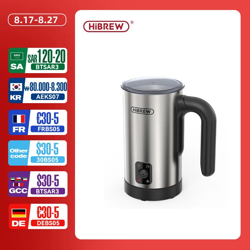 HiBREW-Espumador de leche 4 en 1 totalmente automático, calentador de leche frío/caliente, capuchino, Chocolate, proteína en polvo, M3A