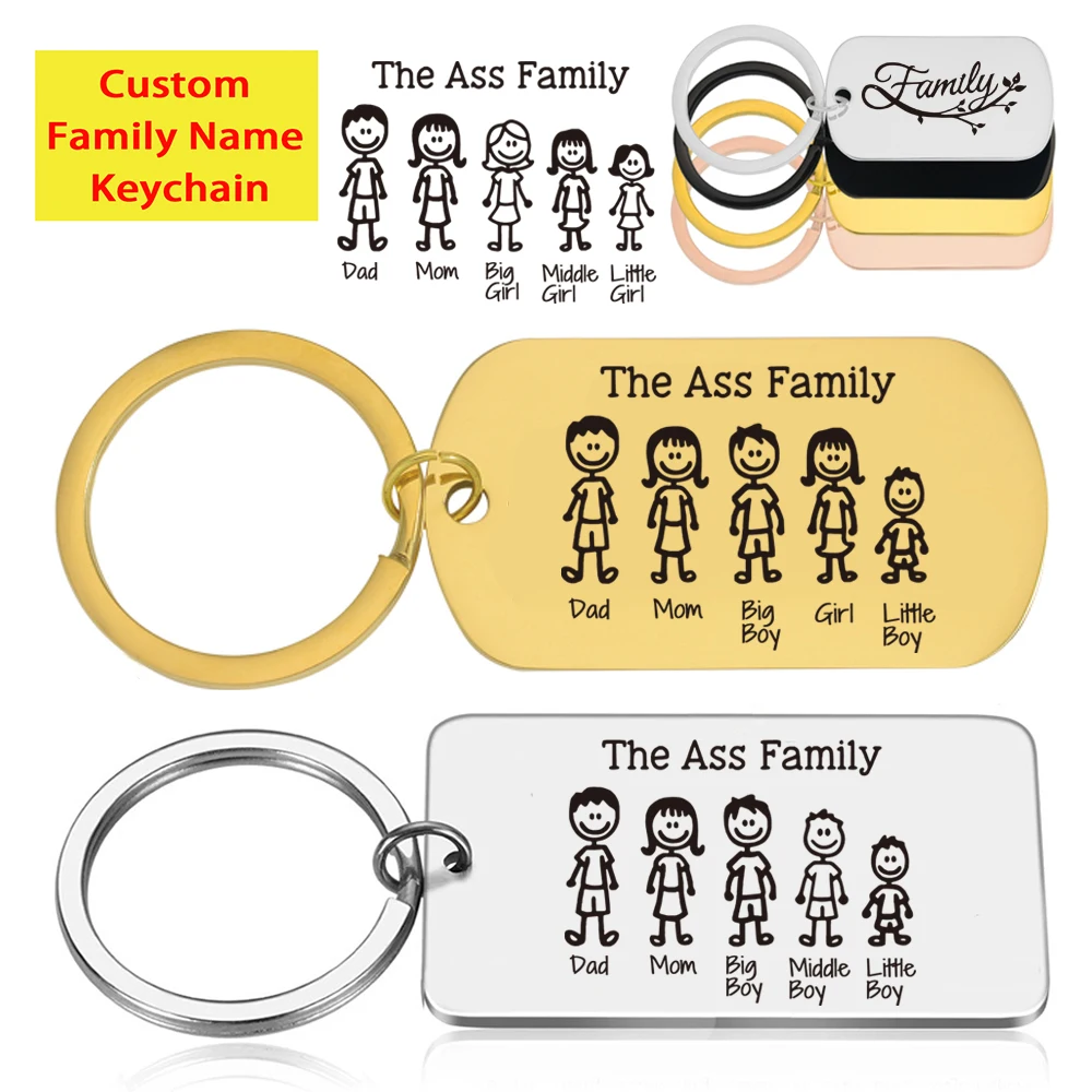 

Custom Family Member Name Keychain Engraving Stainless Steel Personalized Families Dad Mom Keyring Key Chain Ring Holder Gifts