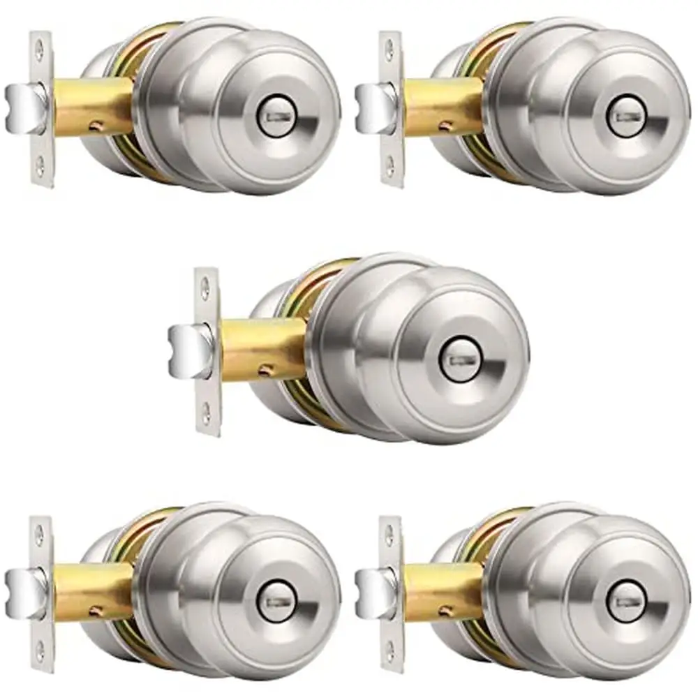 Privacy Door Knobs Set 5 Pack Stainless Steel Adjustable Latch Easy Install Keyless Thumb Turn