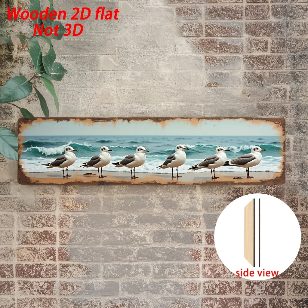 2D Coastal Style Seagulls Ocean Theme Wooden Signboards Rural Wall Art Beach Villa Coffee Shop Entrance Hall Outdoor Home Decor