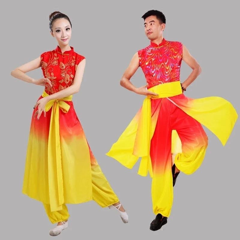 Ladies Chinese style Yangko costume Hanfu drumming costume classical dance ethnic adult dance men\'s and women\'s stage costumes