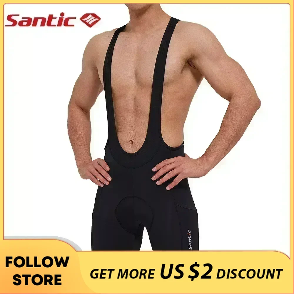 Santic Cycling Bib Shorts Men 4D Padded MTB Biker Shorts Summer Breathable Mesh Mountain Bicycle Pants with Pockets Asian Size