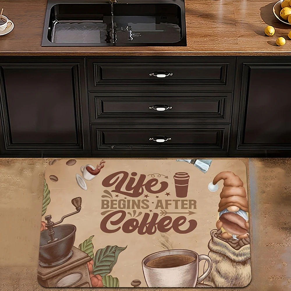 Vintage Coffee Time Kitchen Doormat  Retro Chalkboard Coffee Maker Bean Cup Print Farmhouse Coffee Bar Indoor Decor Floor Mat