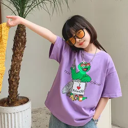 Summer School Kids Loose Cotton Cartoon Shower Tee Tops Baby and Girls Short-Sleeved Base Layer T-Shirt Child Outerwear 1-16Yrs