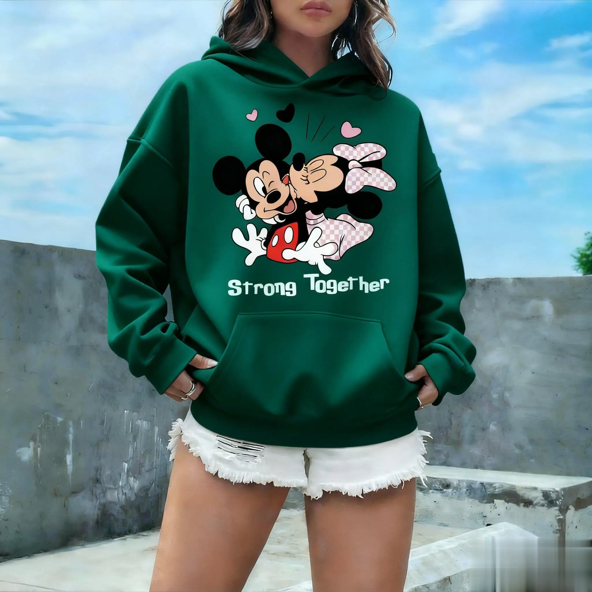 Bluza unisex z nadrukiem Disneya na Halloween, damska i męska, z grafiką z kreskówek, wkładana przez głowę, streetwear, jesienna, codzienna, modna.