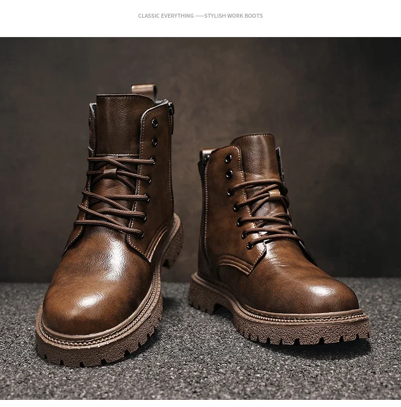 6cm Invisible Height Increasing Men Boots Leather Outdoor Autumn Winter Shoes Warm Non-Slip Comfortable Elevator Ankle Boots