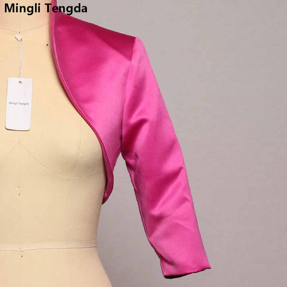 Nach Maß Neue Rose Red Satin Hochzeit Bolero/Shrug/Braut Jacke/Stola/Schal/Wrap/tippet 3/4 Ärmeln Gefüttert Mingli Tengda Cape