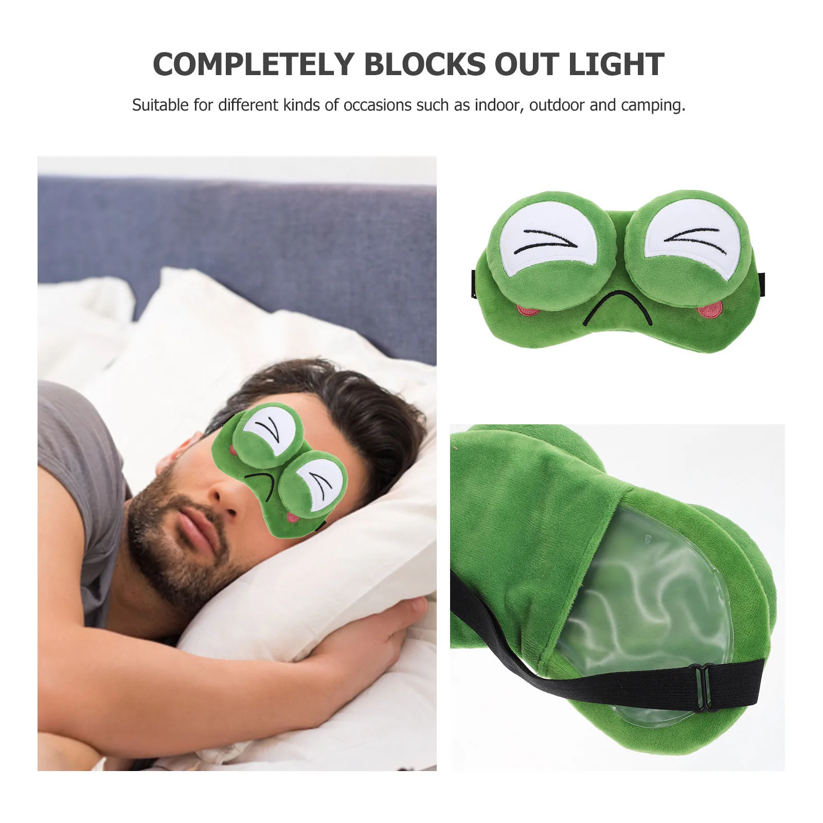 

1 шт., гелевая маска для глаз лягушки, милая спальная повязка на глаза, полный блокатор света, эластичная лента для отдыха, сна, путешествий, релаксации