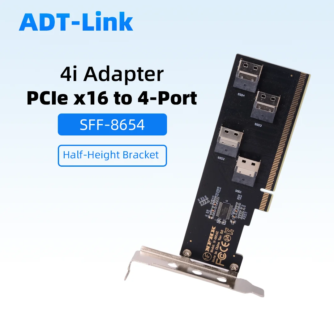 PCIe X16 To SFF-8654 4i X4 4-port Array Expansion Adapter Card for Motherboard PCIe Splitter Card SFF-8639 U.2 SSD SFF8654