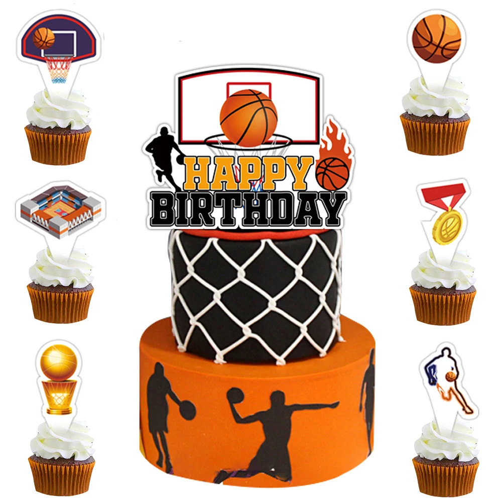 Topper per torta di buon compleanno di basket Tema sportivo di basket Scegli torta di compleanno per tema Baby Shower Decorazioni per torta per feste di compleanno
