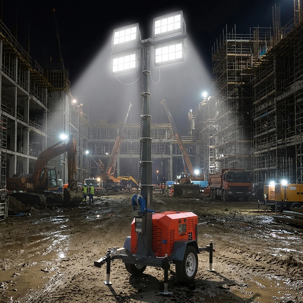 Mobile Lighting Tower Lifting  Frame Low Fuel Consumption Four High Lumen LED Lamps Mining Site Round-the-clock Light Tower