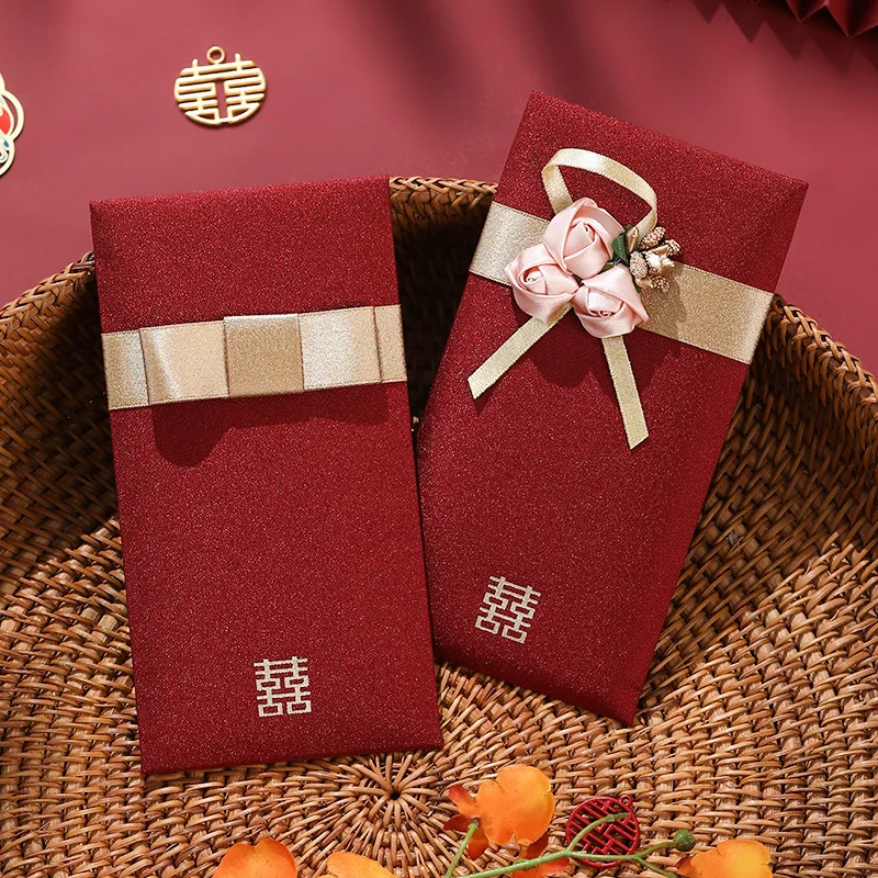 

1 Pcs Red Envelopes Bow-knot Cloth Traditional Chinese Lucky Money Pockets Hot Stamping Red Money Bags Chinese Wedding Supplies