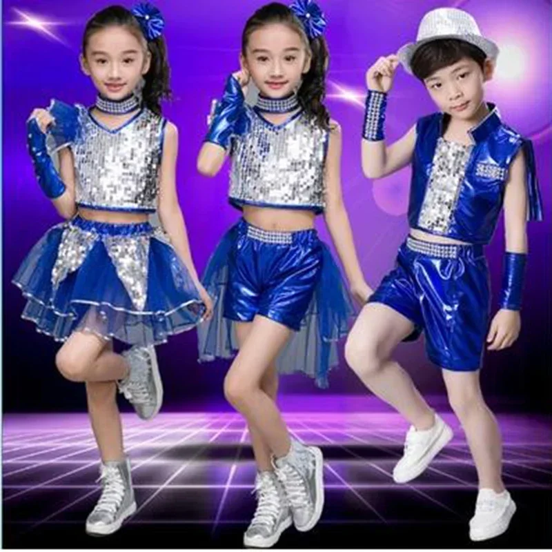 Dance Wear boys Girls Jazz Dance Street Dance Performance Costumes Children's Modern model Catwalk Sequin Costumes set