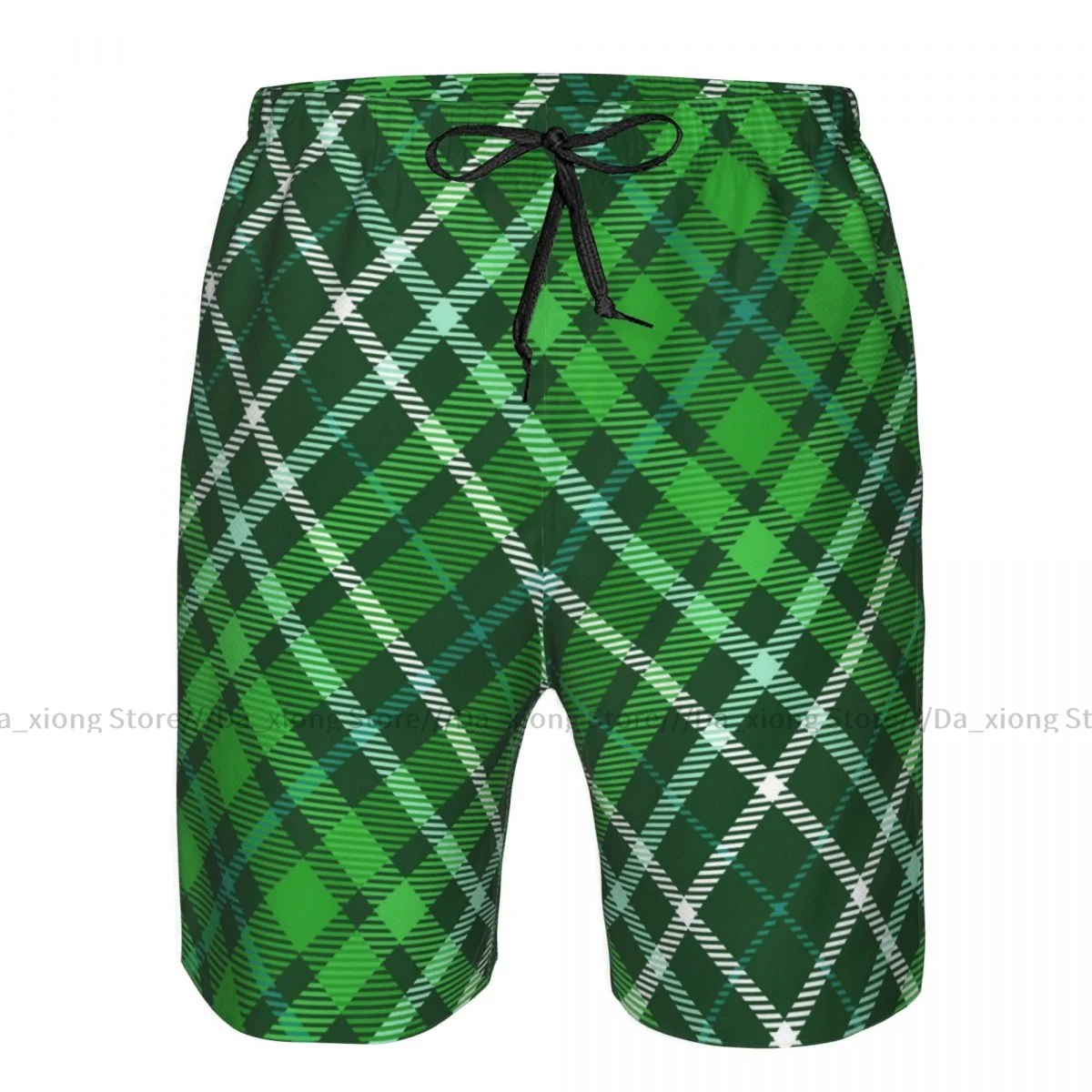 

Men's Beach Short Swim Shorts Dark Green Plaid Check Pattern Surfing Sport Board Shorts Swimwear