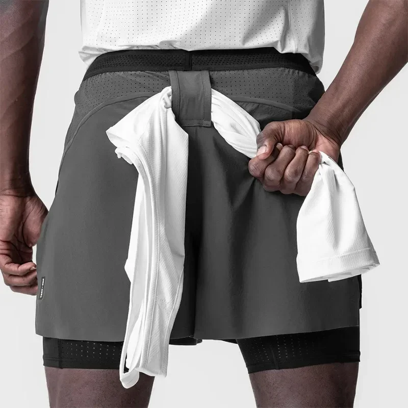 Men's 2in1 Running Shorts Quick Dry Compression Gym Short Pants Summer Breathable Fitness Jogger Athletic Workout Casual Sports
