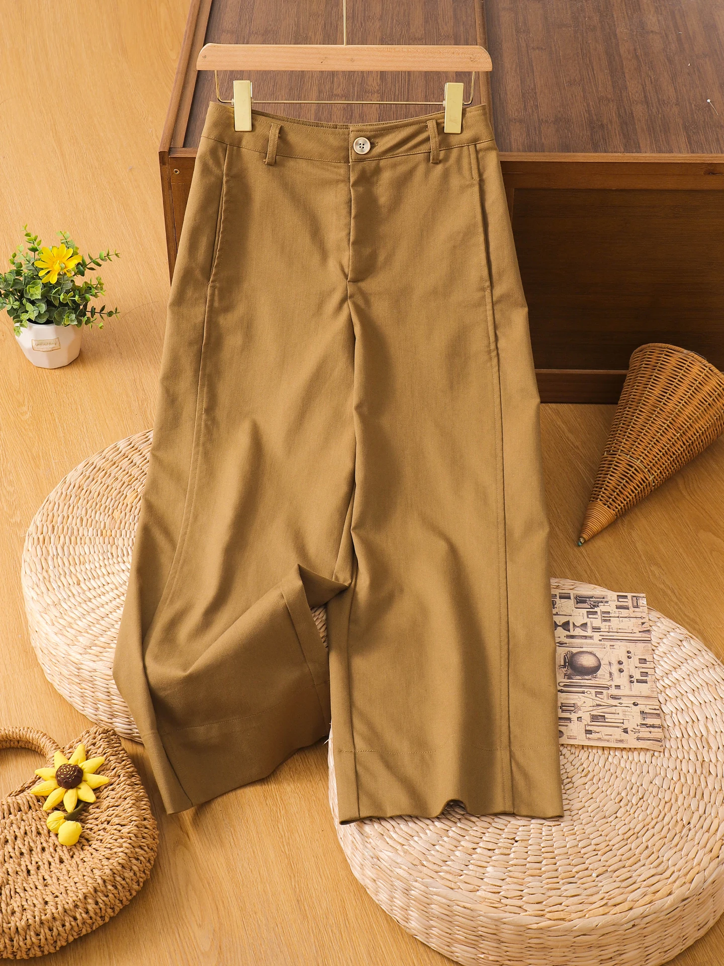 Busin المرأة بنطال ذو قصة أرجل واسعة عالية الخصر مستقيم قطع فضفاضة تناسب بناطيل كاجوال Faionable تنوعا ربيع الخريف جديد Arr...