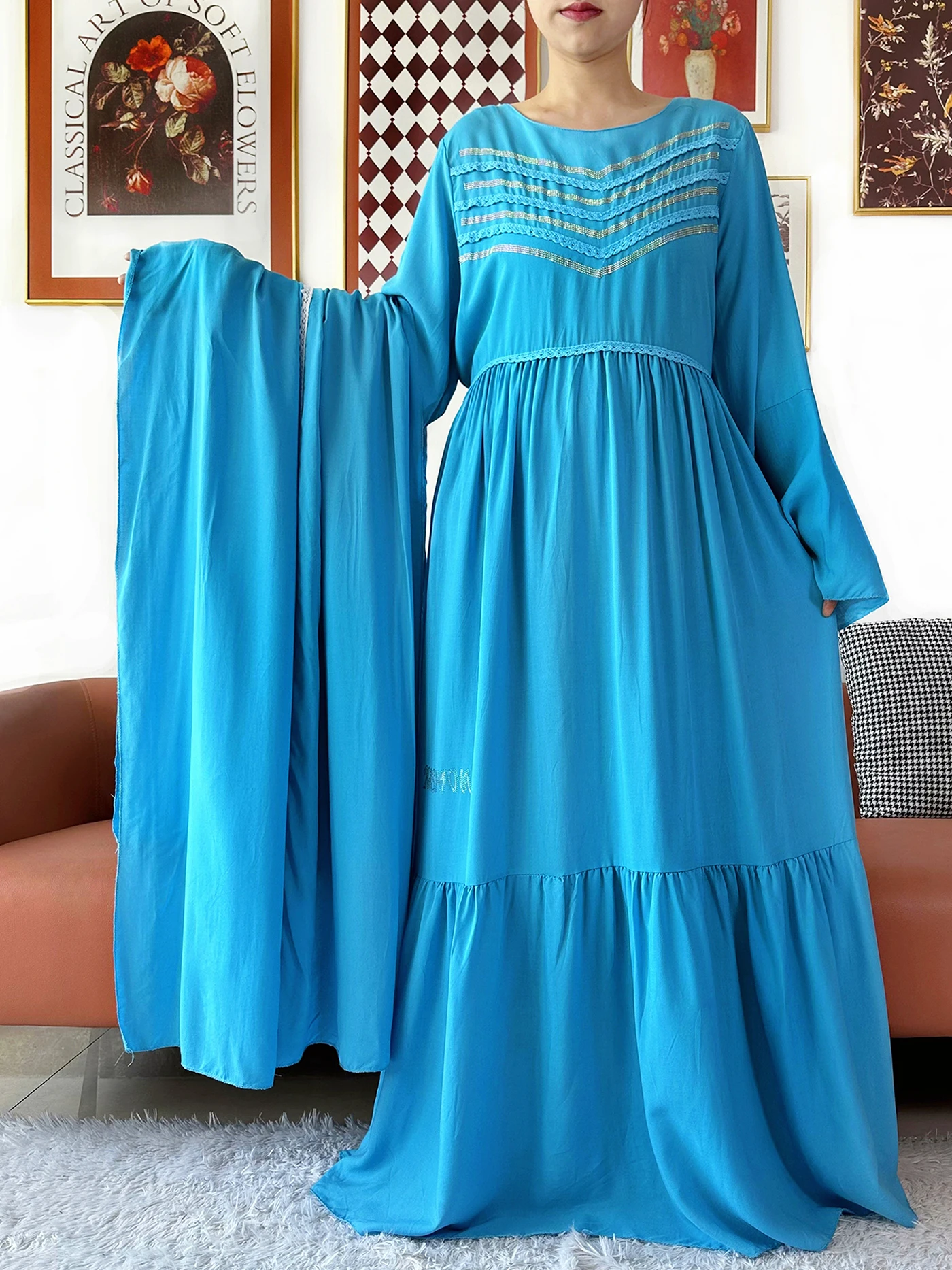 2026 New Solid Cotton Abaya Kashkha Dress African Dress for Women Traditional Clothing Islam Turkey Muslim Loose Robe Ramadan 6