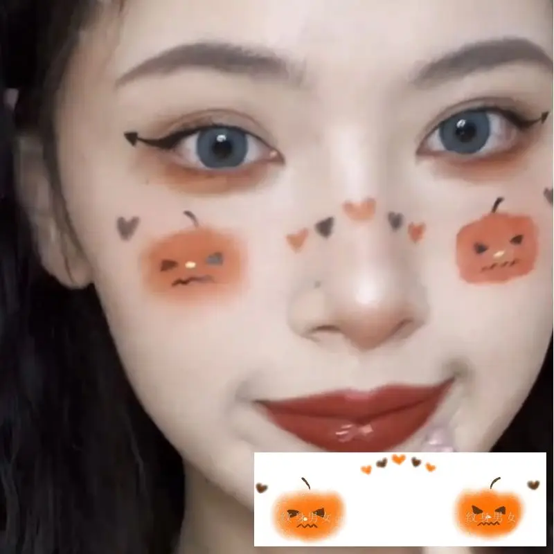 Temporary Tattoo Halloween Love Pumpkin Makeup Face Sticker Sticker Fake Tattoos for Women Art Tatto Festival Hotwife Tatoo Body