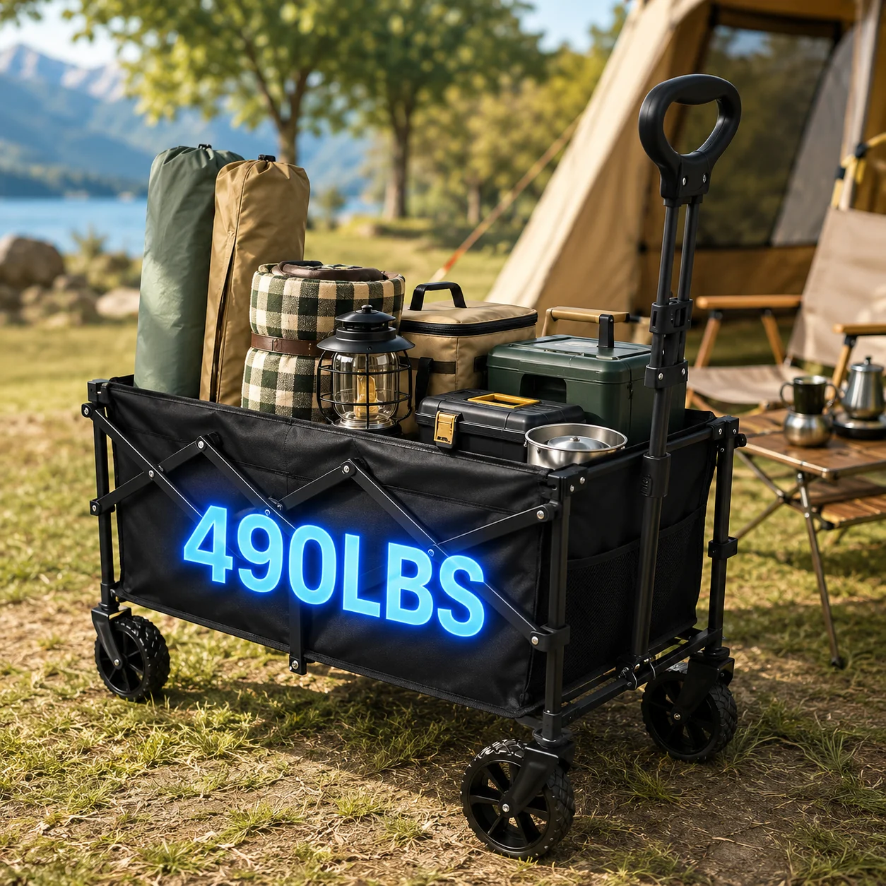 490 Lbs Heavy-duty Trolley, Foldable Multi-purpose Trolley With Wheels And Tailgate, Foldable Multi-purpose Trolley, Suitable For Grocery Shopping, Outdoor Camping, Shopping, Beach, Gardening