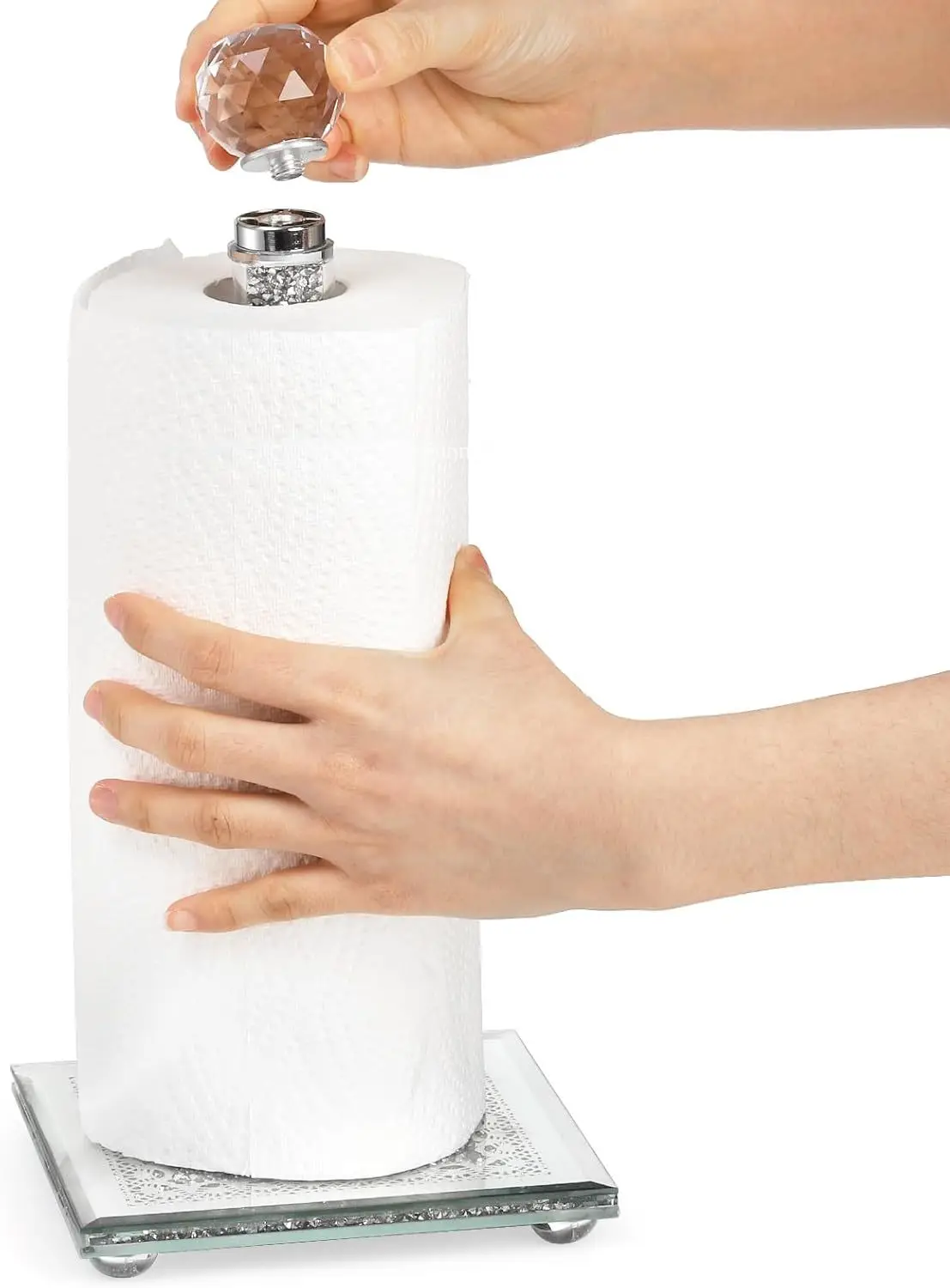 Crystal Napkin Holder Countertop Paper Towel Holder Paper Dispenser Stand with Sparkly Crushed Diamond for Kitchen Bathroom