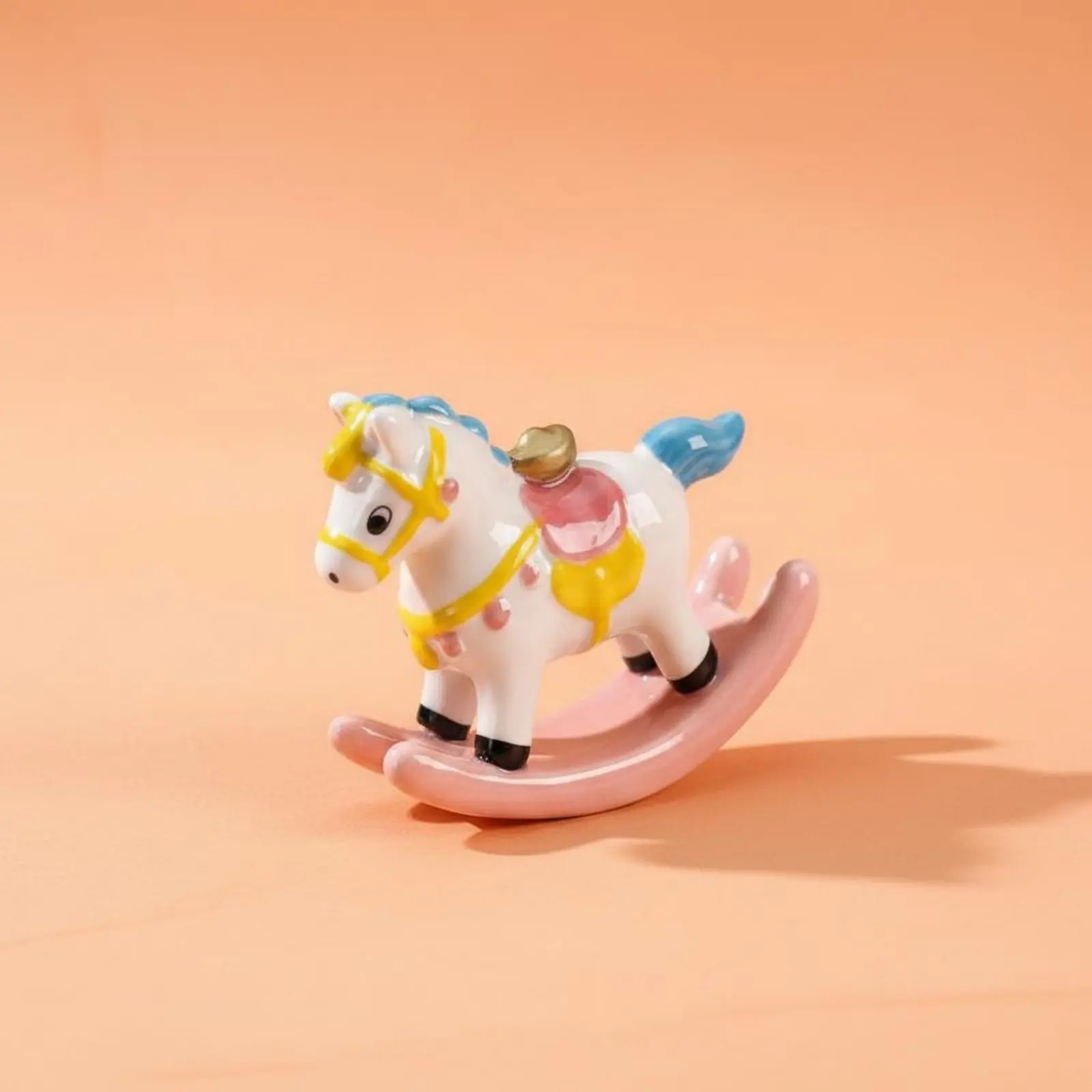 Rotating Horse Decoration Small Size Desktop Rocking Horse Statue Figurine Polished Finish Home Decor Hand-Painted for Desk