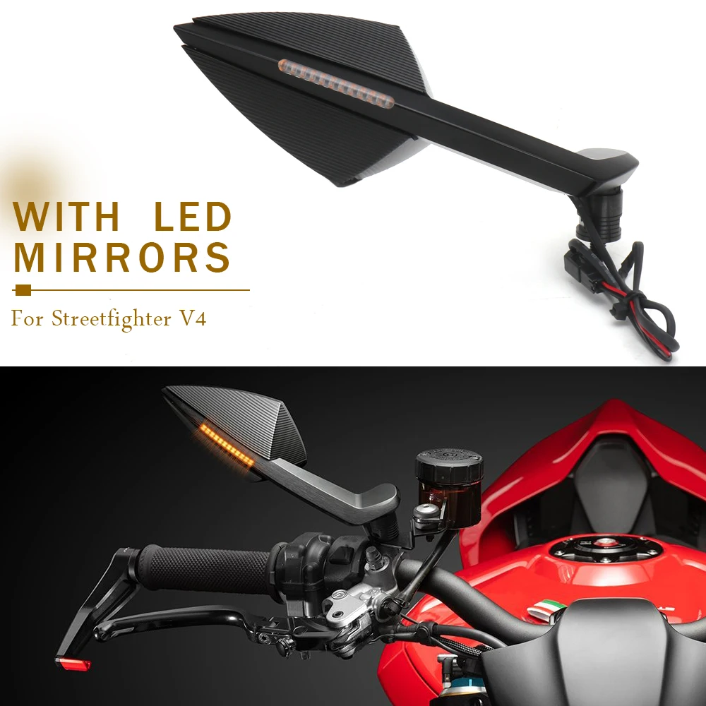 

New Side Mirrors With LED Turn Signal Indicator Motorcycle Rearview Mirror For Ducati Streetfighter V4 STREETFIGHTER V4