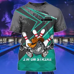 Fashionable Bowling Pictures For Men's T-Shirts Trend Digital Printing Casual Round Neck Short Sleeved Tops