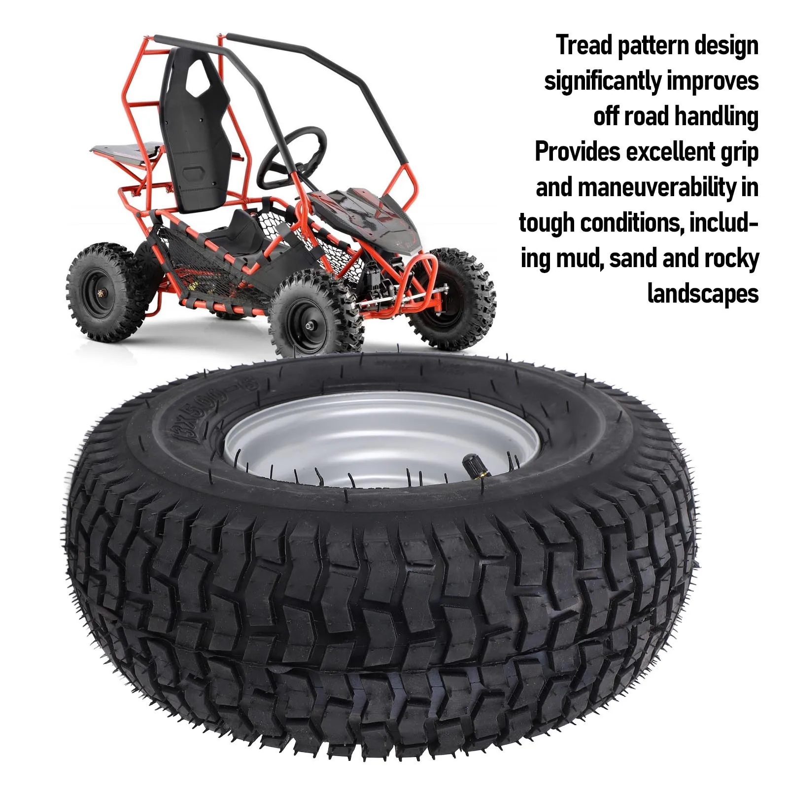 

13x5.00‑6 Wheel Tire with Rim Vacuum Tubeless Enhanced Traction Antislip All Terrain Tire for ATV Quad Go Kart Golf Cart Bike
