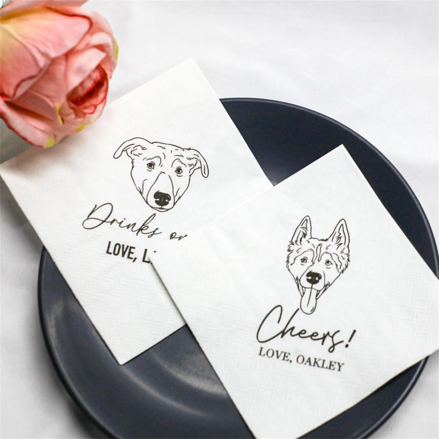 50 Uds. Servilletas de boda personalizadas para mascotas, servilletas de cóctel personalizadas para mascotas, servilletas de boda con retrato de mascota personalizadas, servilletas de boda para gatos, perro