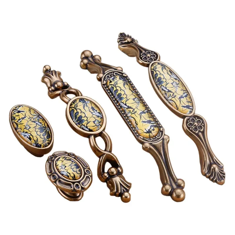 Classical Chinese Crystal Cabinet Wardrobe Handle Simple European Refined Yellow Coffee Handle Furniture Hardware Accessories