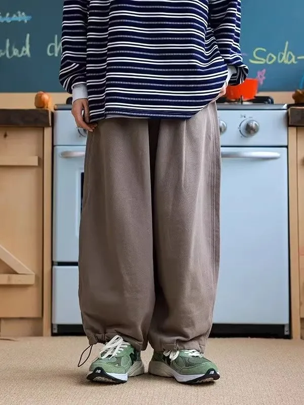 

Мужские спортивные брюки свободного кроя, прямые, на шнурке, нейтрального цвета, простые, широкие штанины