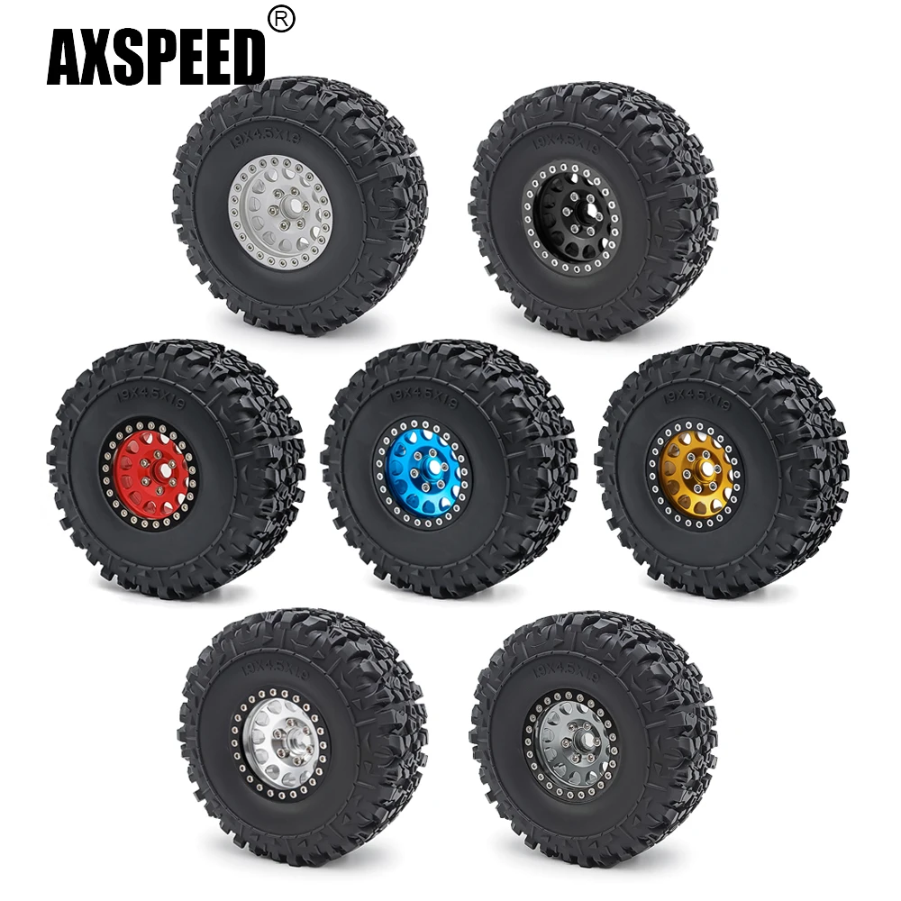 

AXSPEED 4Pcs 1.9 inch Beadlock Metal Alloy Wheel Rims w/ Rubber Tires for Axial SCX10 TRX-4 D90 1/10 RC Crawler Car Truck Model